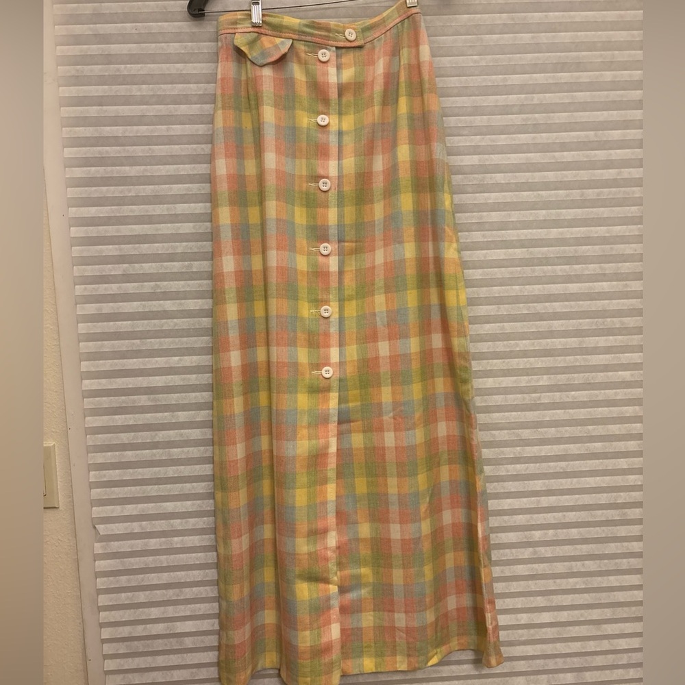 Country Sophisticates By Pendleton Easter Plaid‎ Long Button Skirt -Size 0